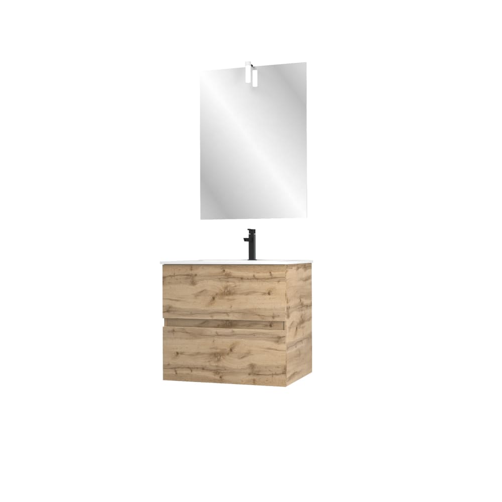 Meuble de salle de bains effet bois marron avec miroir 45x60x54cm