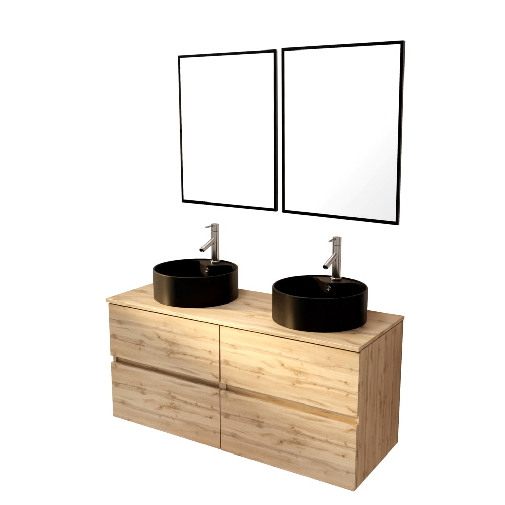 Meuble de salle de bains effet bois marron avec miroir 46x120x56cm