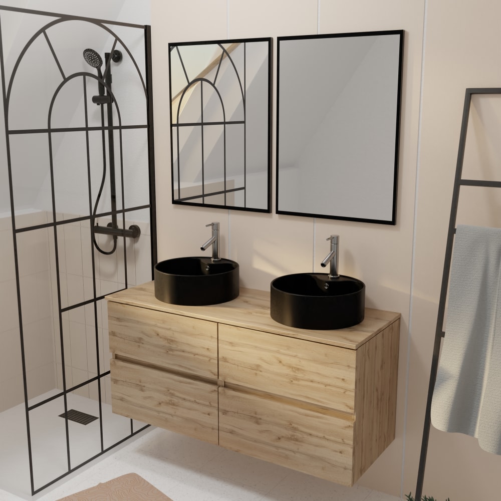 Meuble de salle de bains effet bois marron avec miroir 46x120x56cm