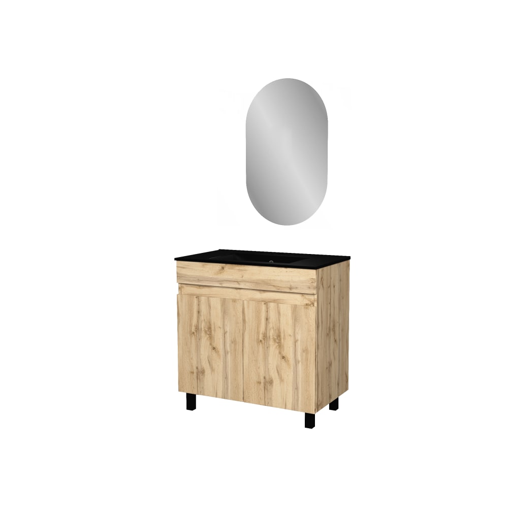 Meuble de salle de bains effet bois marron avec miroir