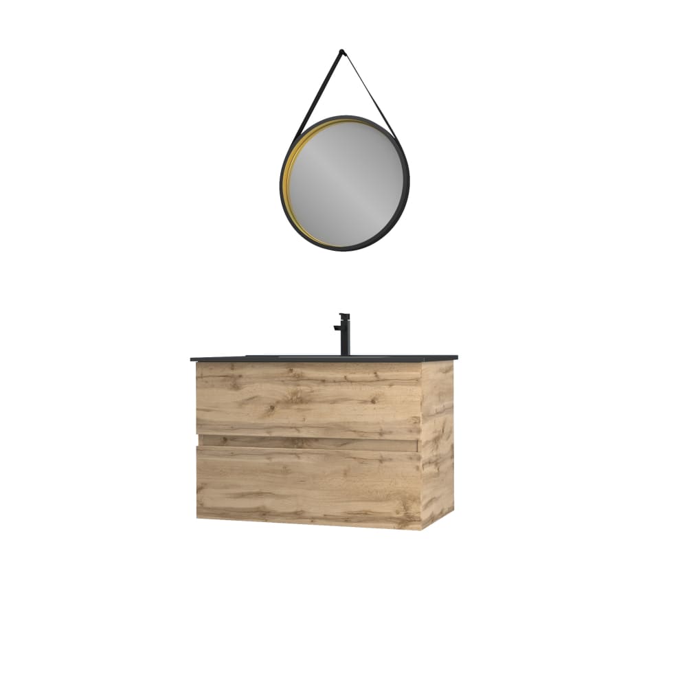 Meuble de salle de bains effet bois marron avec miroir 45x80x54cm