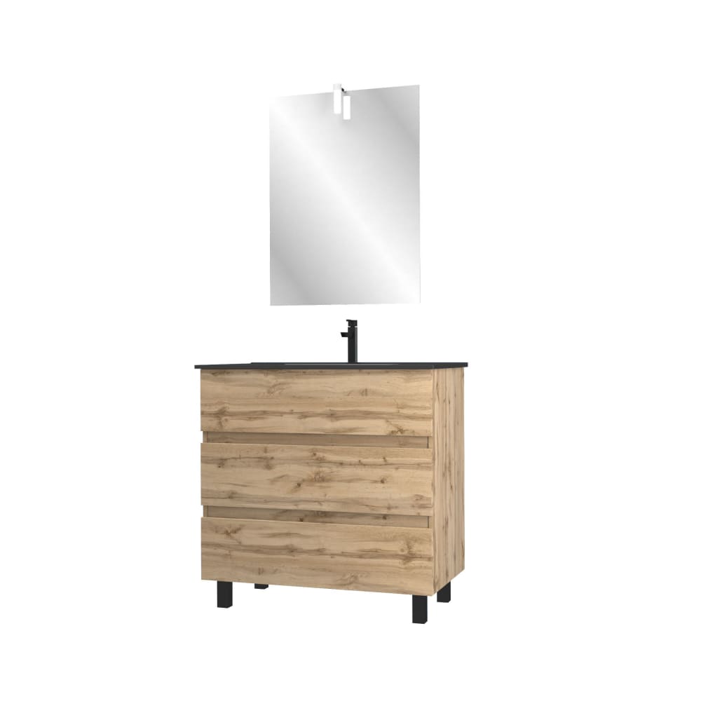 Meuble de salle de bains effet bois marron avec miroir 45x80x81cm