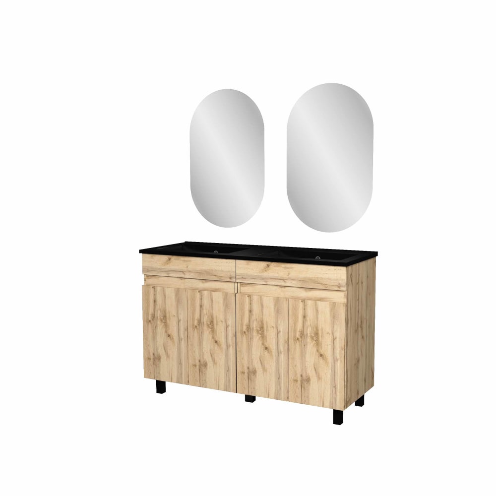 Meuble de salle de bains effet bois marron avec miroir