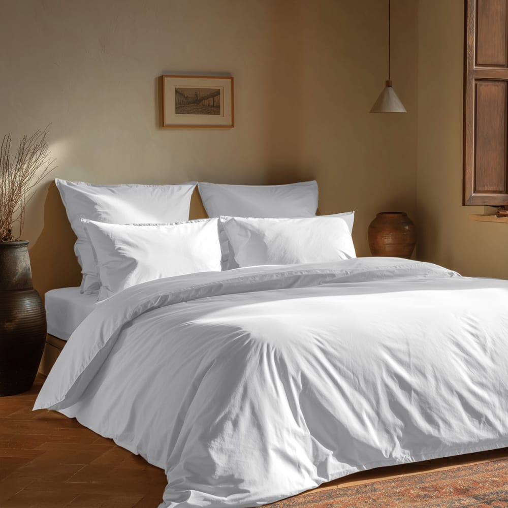 Parure de lit avec 2 taies carrées coton bio lavé Blanc 200x200 cm