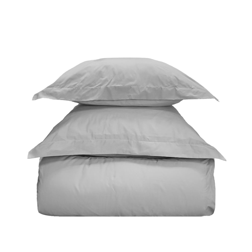 Parure de lit avec 2 taies carrées coton 57 fils gris perle 260x240 cm — vue 3