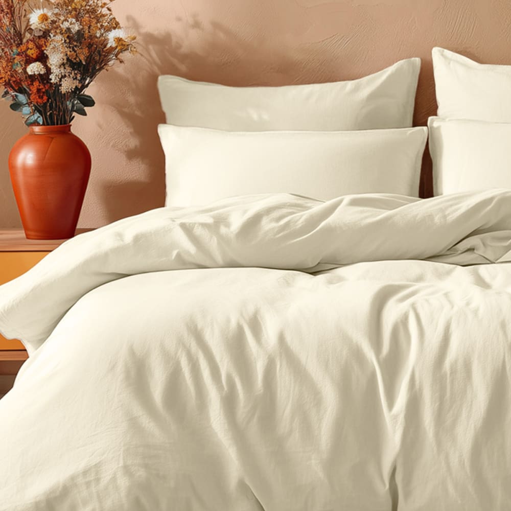 Parure de lit avec 2 taies carrées coton 57 fils Ecru 200x200 cm