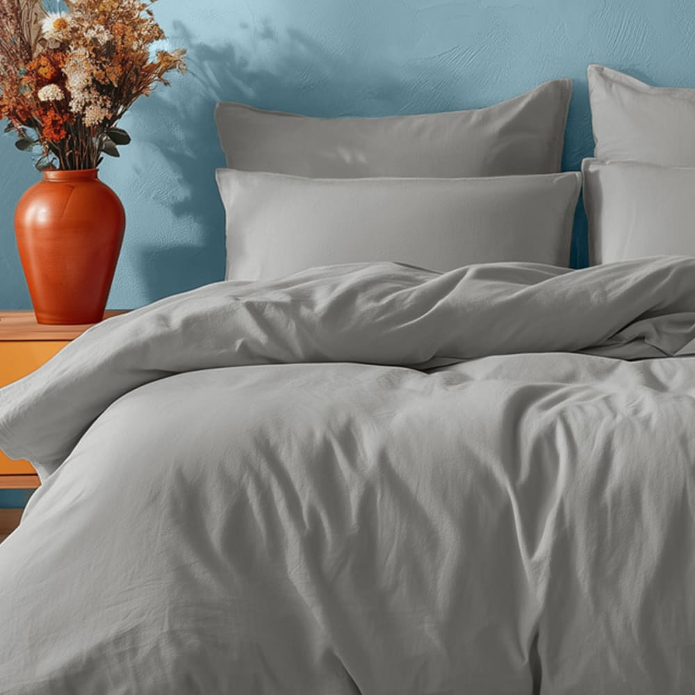 Parure de lit avec 2 taies carrées coton 57 fils Gris Perle 140x200 cm