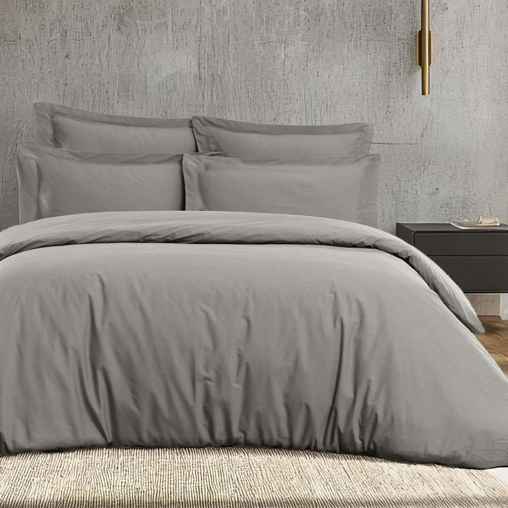 Parure de lit satin avec 2 taies rectangles Gris Acier 260x240 cm