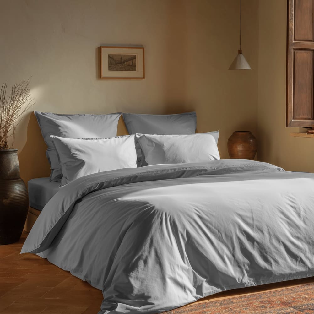 Parure de lit avec 2 taies rectangles coton bio Gris Perle 240x220 cm