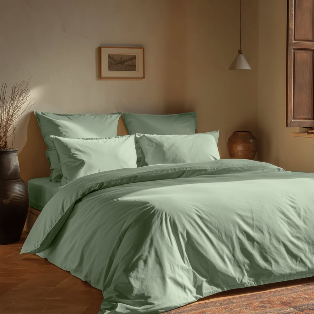 Parure de lit avec 2 taies rectangles coton bio Sauge 240x220 cm