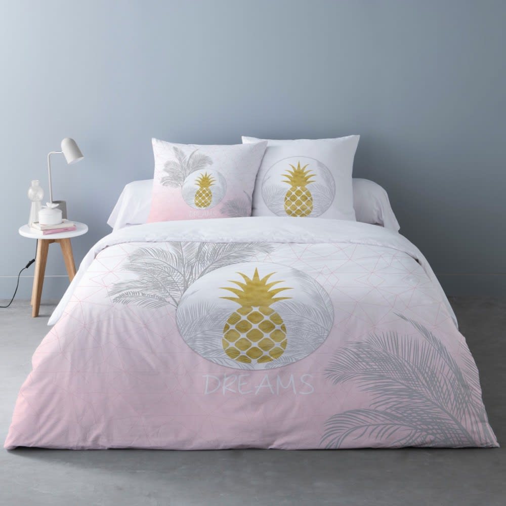 Dourev Parure de couette polyester coton imprimée 240x220cm 2 taies Blanc