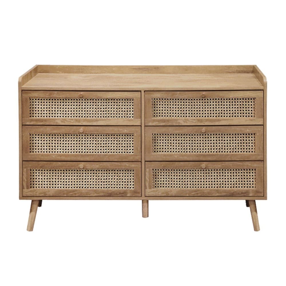 Calicosy Kommode mit 6 Schubladen und Fronten aus natürlichem Rattan L120 cm style modern Beige Spanplatte