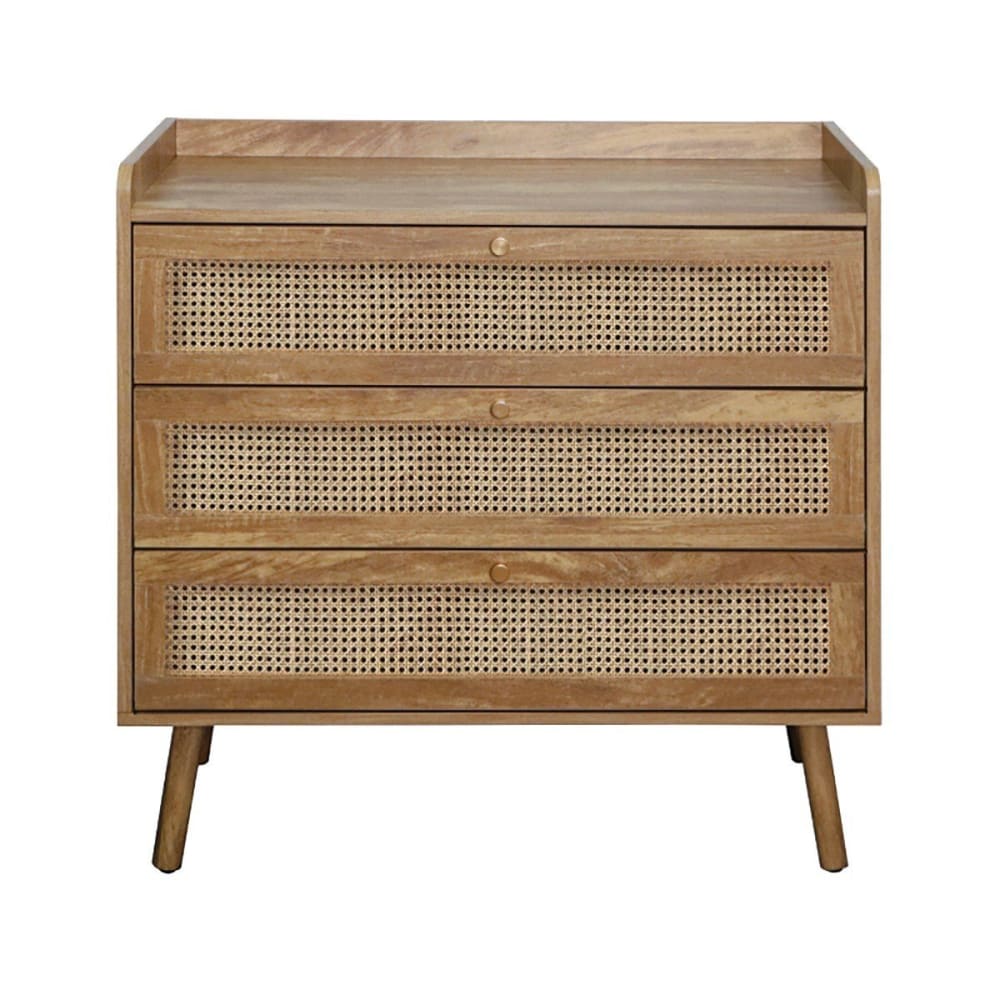 Calicosy Kommode 3 Schubladen und Fronten aus natürlichem Rattan L80 cm style modern Beige Spanplatte