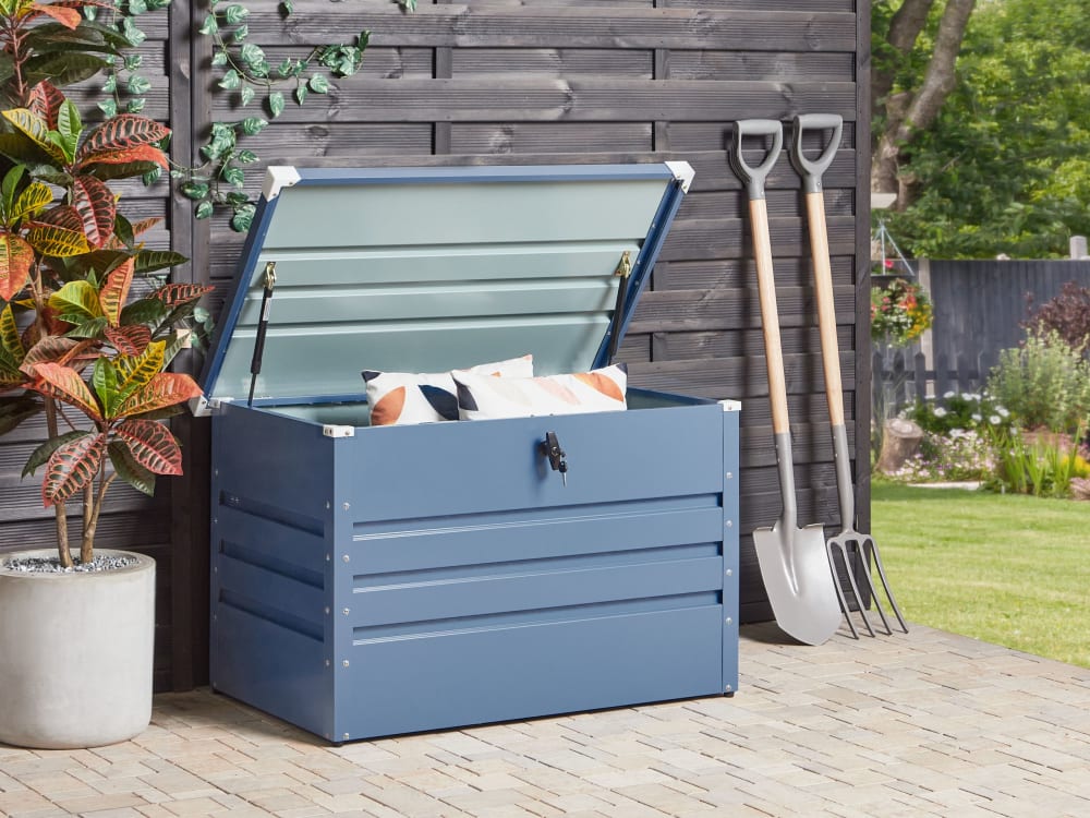 Coffre de rangement 100 cm 62 cm métal bleu