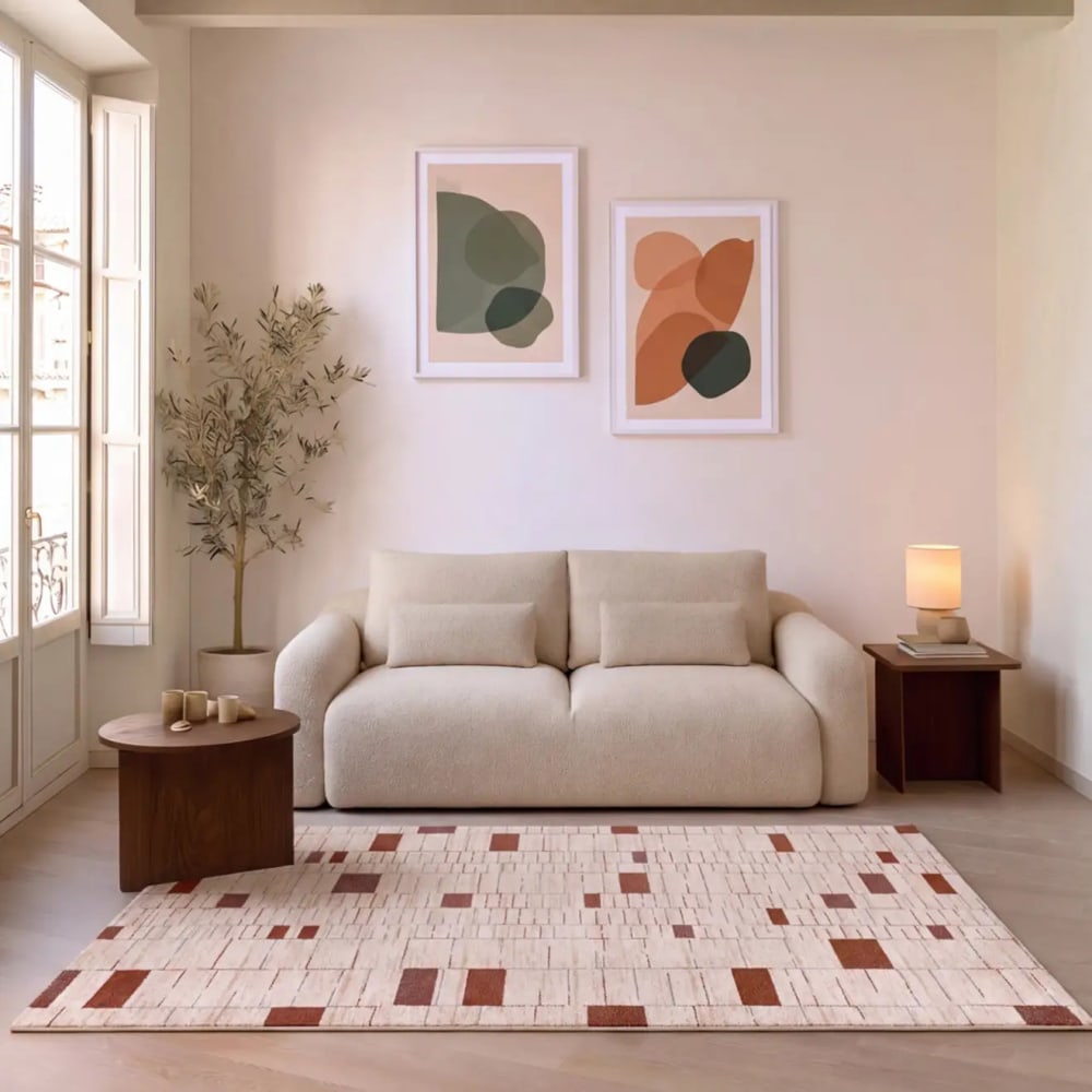 Atticgo Kurzflorteppich, geometrisch, rostrot, 80x150 cm style modern Beige Öko-Tex Zertifikat Pp - Polypropylen