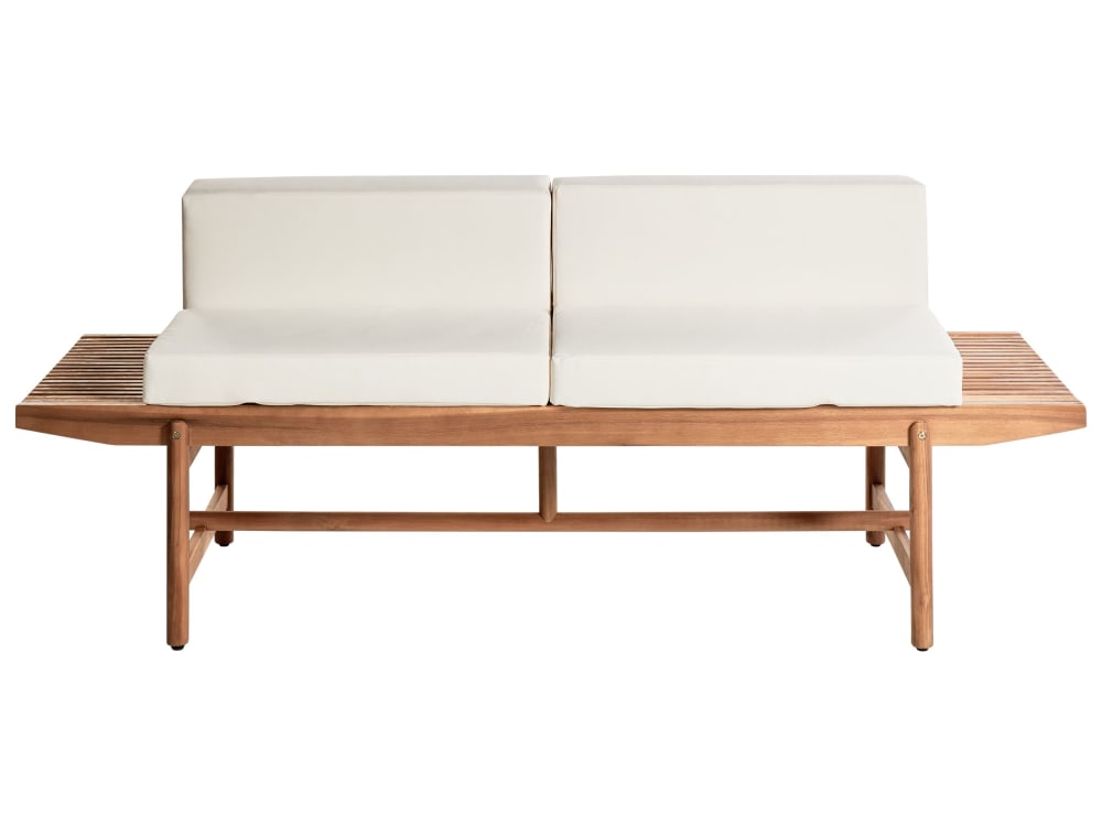 Banc avec coussin d'assise 210 cm acacia blanc cassé