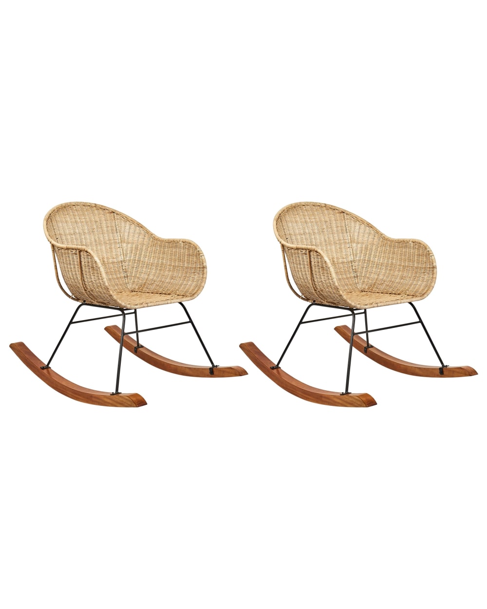 Lot de 2 fauteuils à bascule rotin naturel