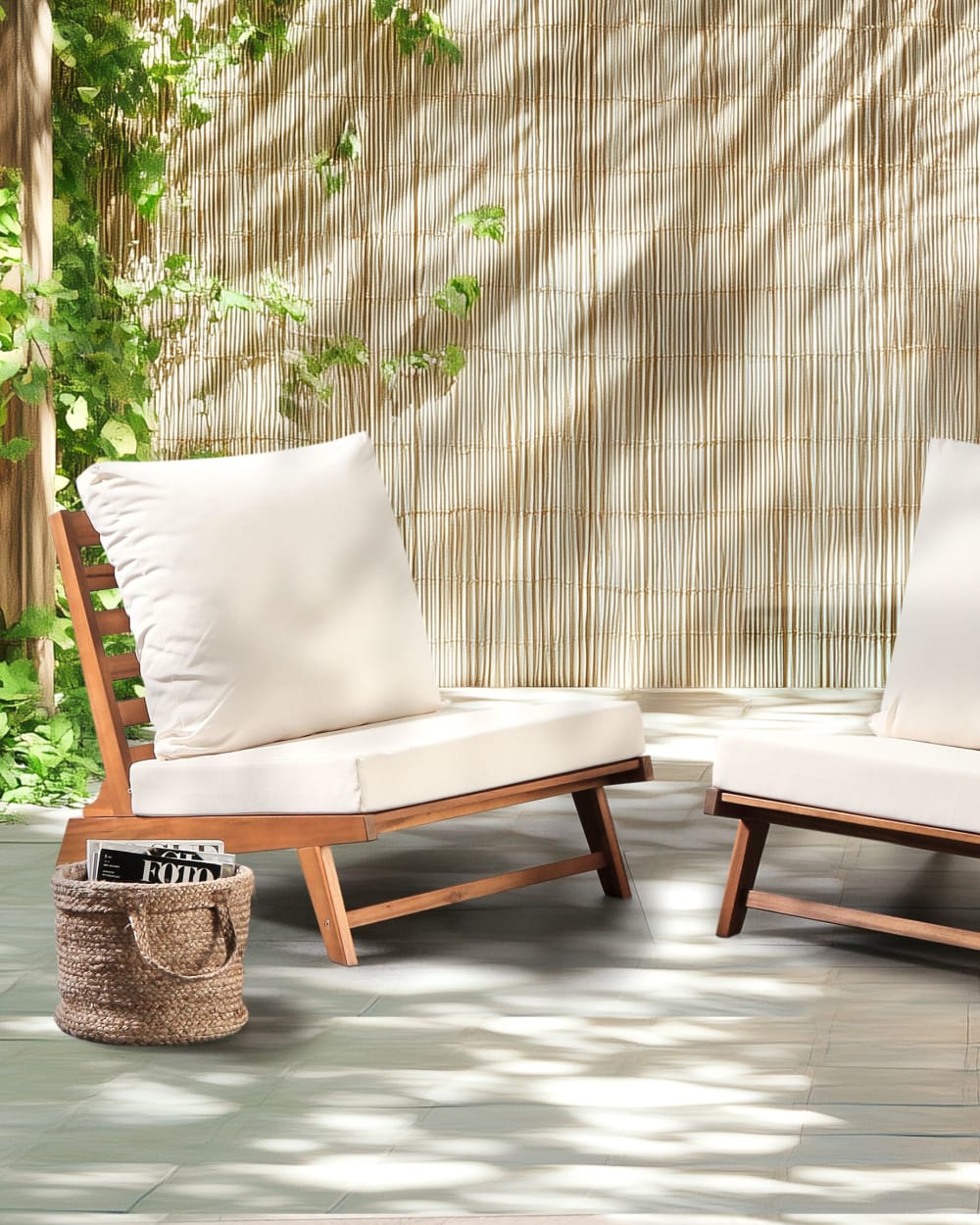 Chaise d'extérieur avec coussin bois d'acacia blanc cassé