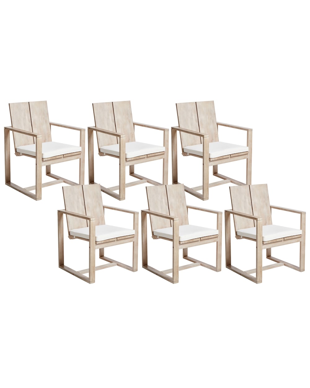 Lot de 6 chaises de jardin avec coussins acacia blanc cassé