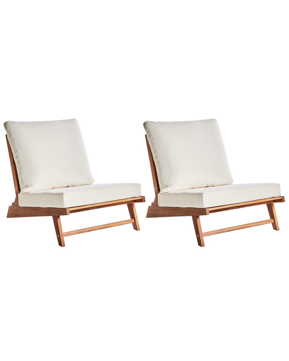 Lot de 2 chaises d'extérieur avec coussins bois d'acacia blanc cassé