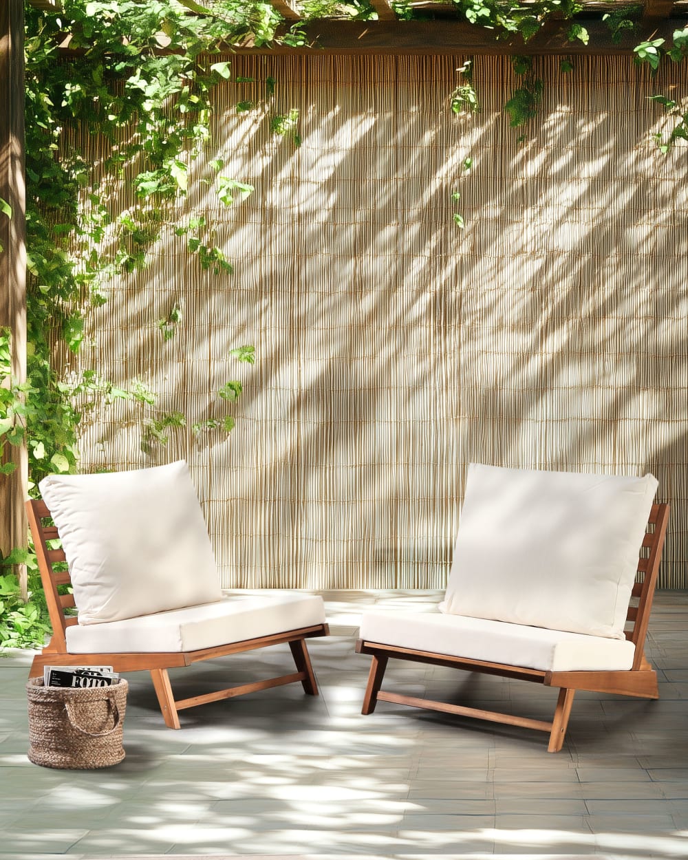 Lot de 2 chaises d'extérieur avec coussins bois d'acacia blanc cassé