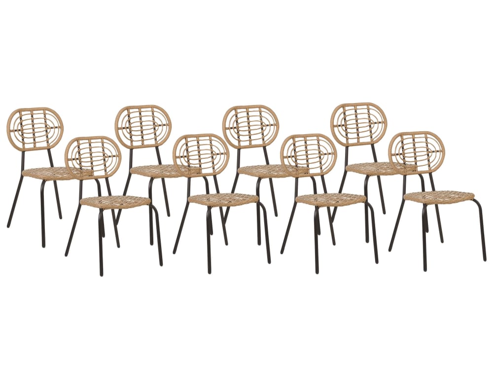 Set Mit 8 StüHlen Aus Pe Rattan 86 Cm, Naturfarben