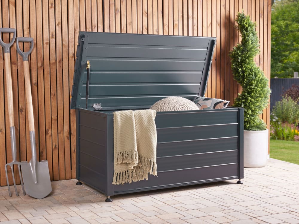 Coffre de rangement 123 cm 60 cm métal gris foncé