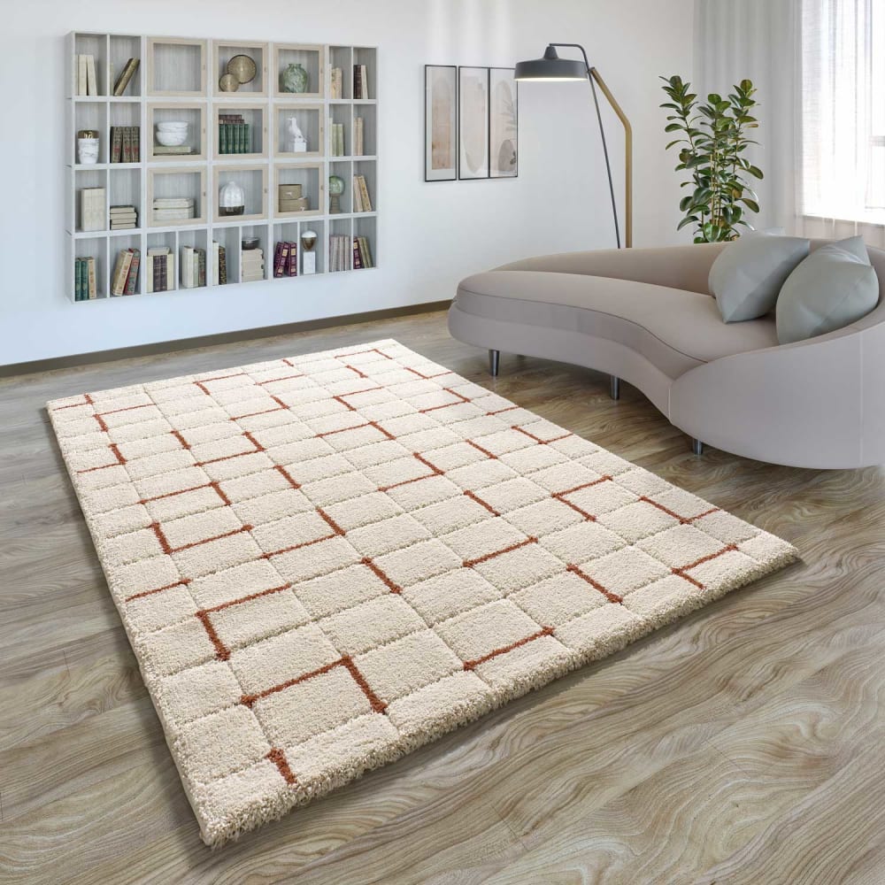Tapis à relief a póils longs beige/rouille 160x230 cm — vue 3
