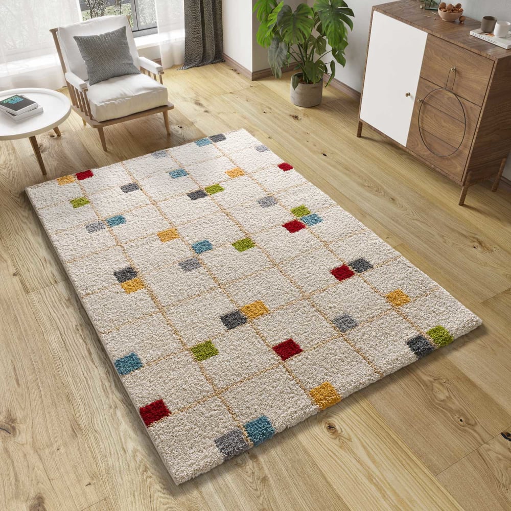 Tapis shaggy géométrique crème/multicolore 133x190 cm — vue 3