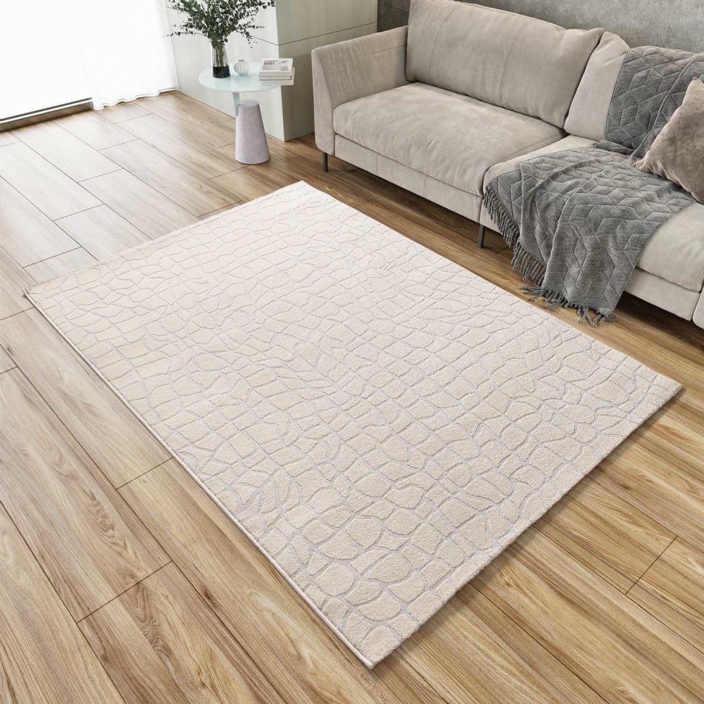 Tapis à relief moderne crème/gris 133x190 cm — vue 3
