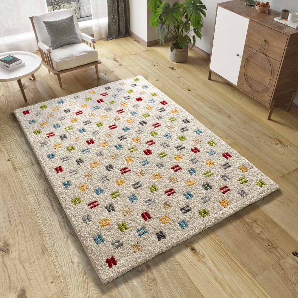 Tapis shaggy géométrique crème/multicolore 133x190 cm — vue 3