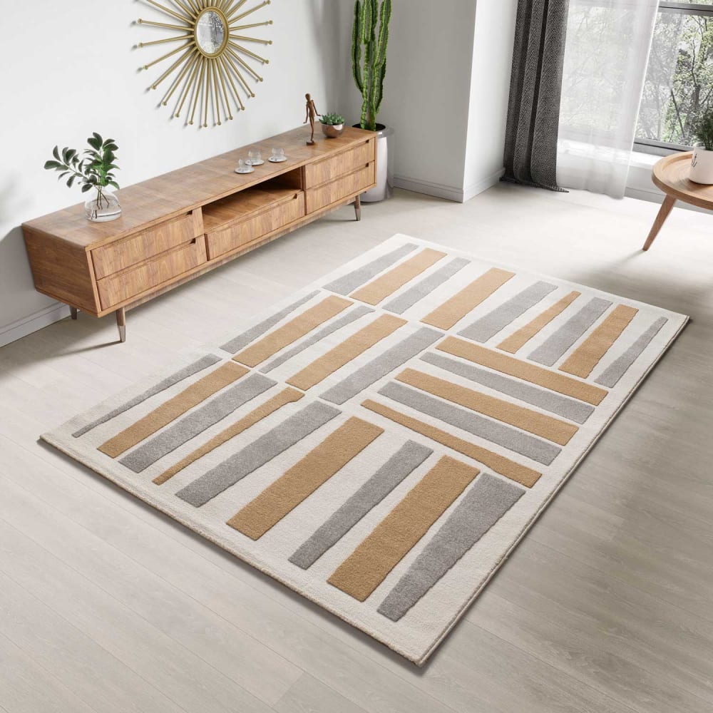 Tapis à relief blanc/beige/gris 133x190 cm — vue 3