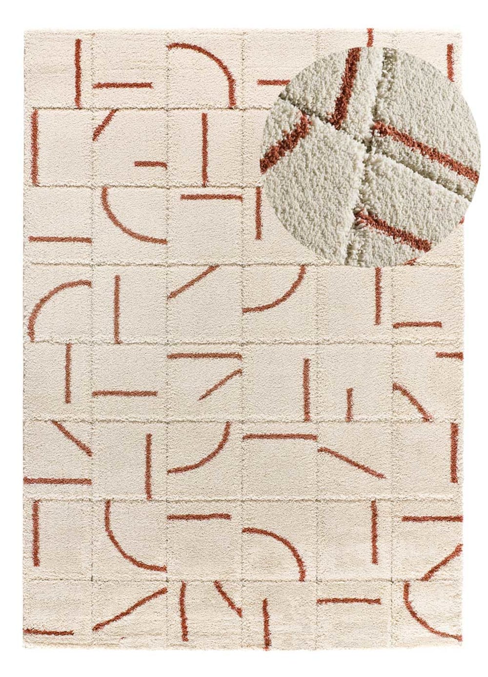 Tapis à relief a póils longs beige/rouille 80x150 cm