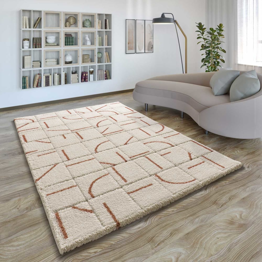Tapis à relief a póils longs beige/rouille 80x150 cm - Maisons du Monde