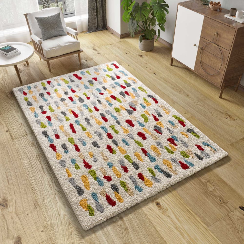 Tapis shaggy géométrique crème/multicolore 80x150 cm — vue 3