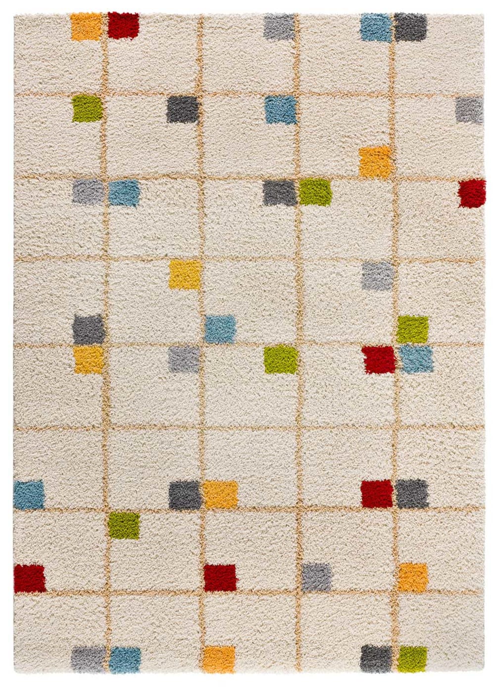 Tapis shaggy géométrique crème/multicolore 80x150 cm