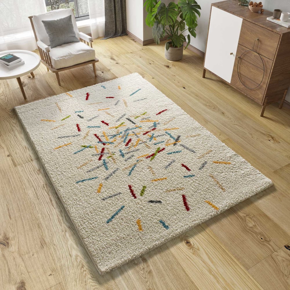 Atticgo Hochflorteppich, geometrisch shaggy, mehrfarbig, 80x150 cm style modern Weiß Öko-Tex Zertifikat Pp - Polypropylen