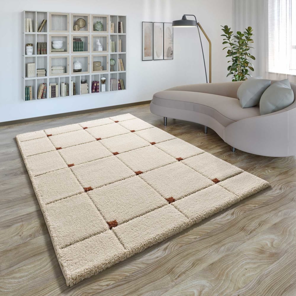 Tapis à relief a póils longs beige/rouille 133x190 cm — vue 3