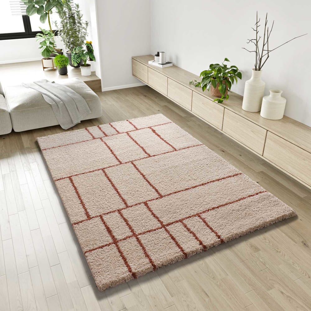 Tapis shaggy beige/rouille 80x150 cm — vue 3