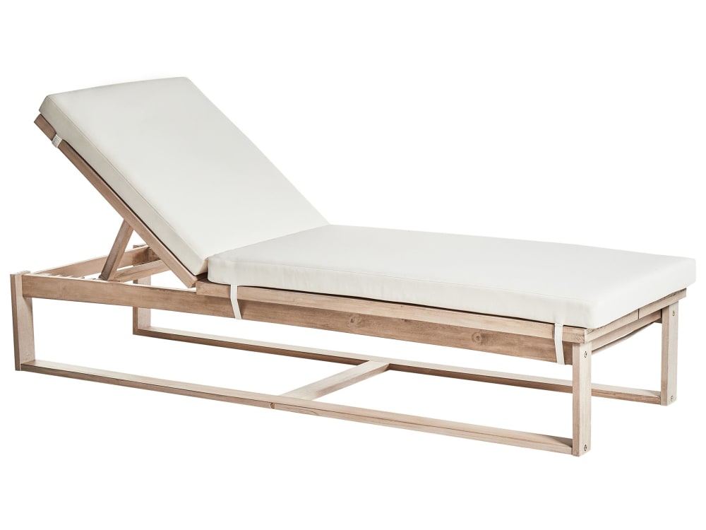Chaise longue avec coussin bois d'acacia blanc cassé