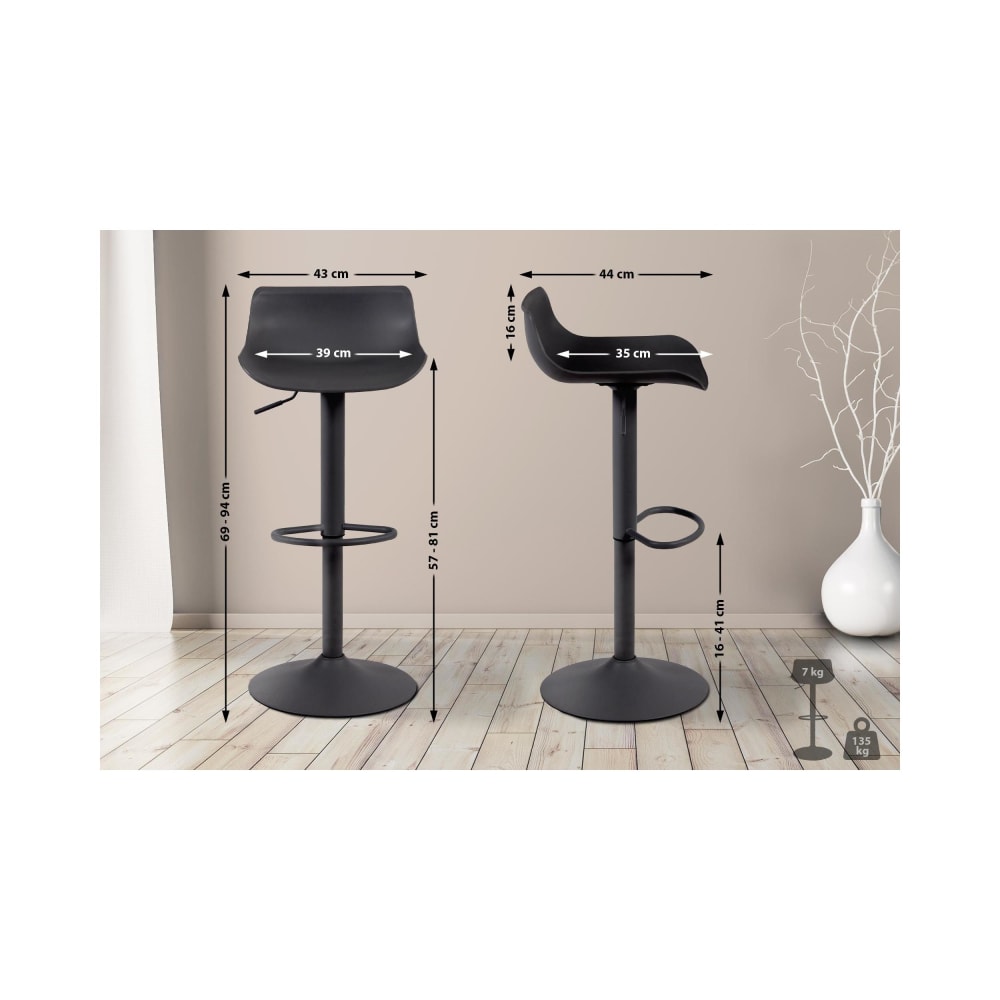 Lot 2 Tabourets de bar réglables pivotants en résine Noir