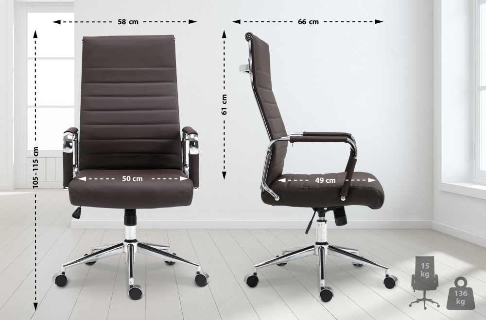 Chaise de bureau réglable pivotant en leder spaltleder marron