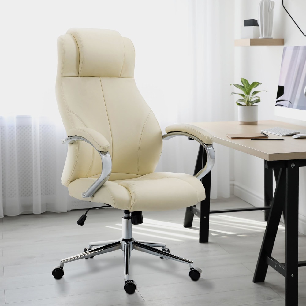 CLP Bürostuhl höhenverstellbar drehbar aus Echtleder creme style modern Beige