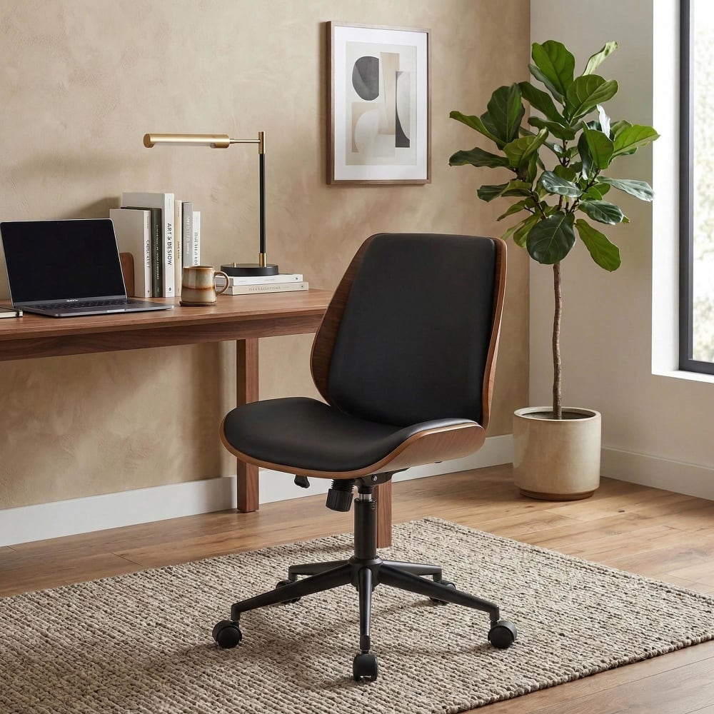 CLP Bürostuhl verstellbar drehbar aus Kunstleder (PVC) walnuss/schwarz style modern Braun Pvc - Polyvinlychlorid