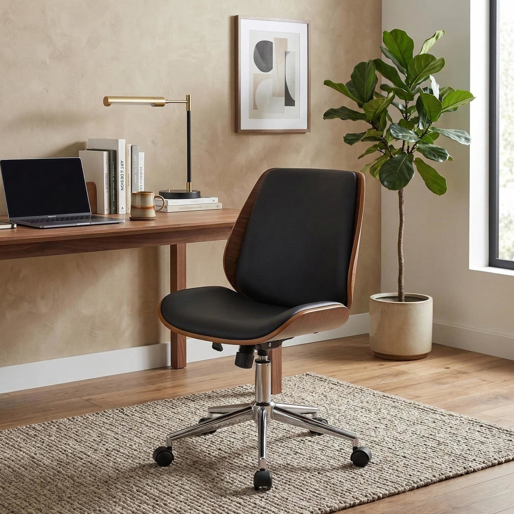 CLP Bürostuhl verstellbar drehbar aus Kunstleder (PVC) walnuss/schwarz style modern Braun Pvc - Polyvinlychlorid