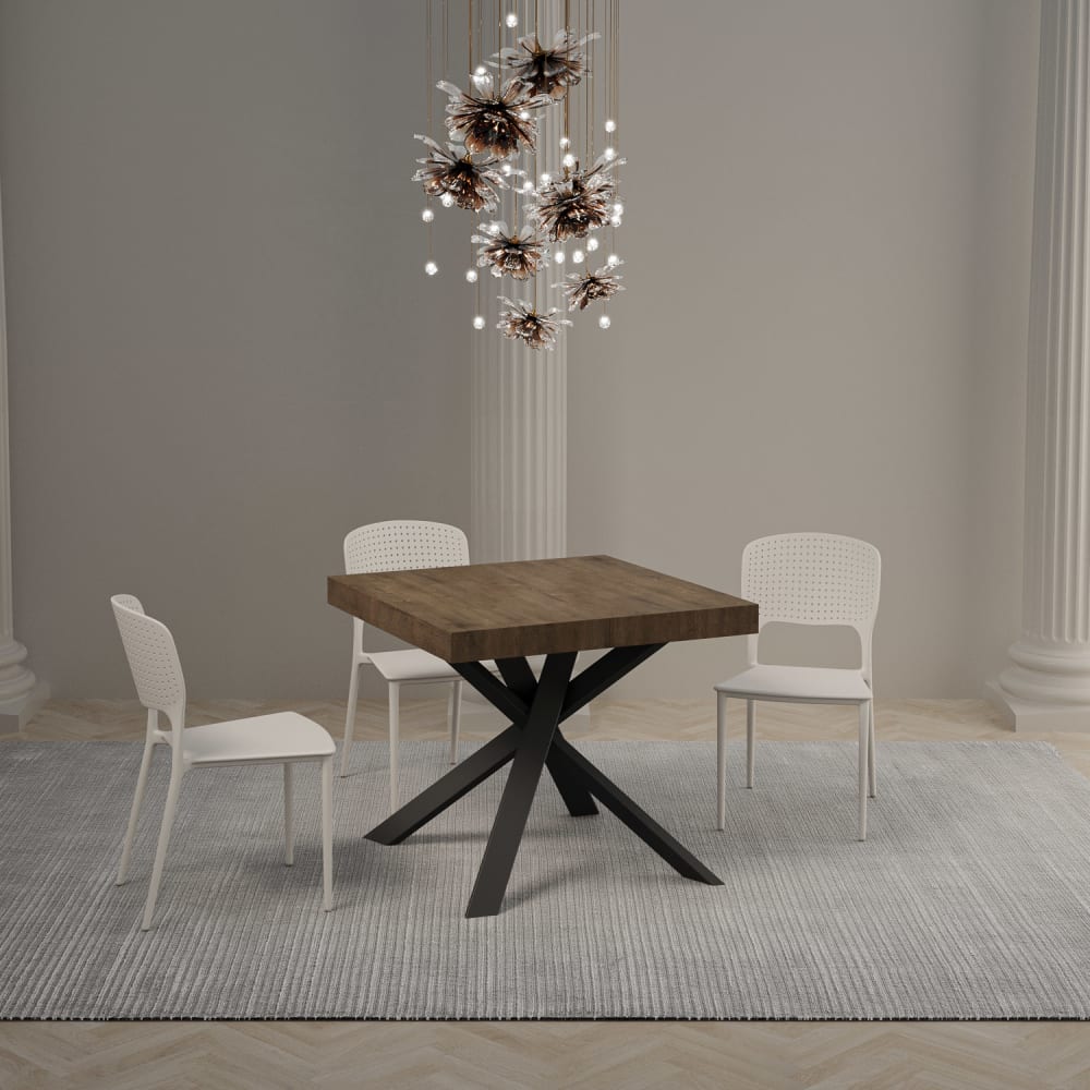 Ausziehtisch 90x90/194 cm in Holzoptik Nussbaumbraun, Eisen -