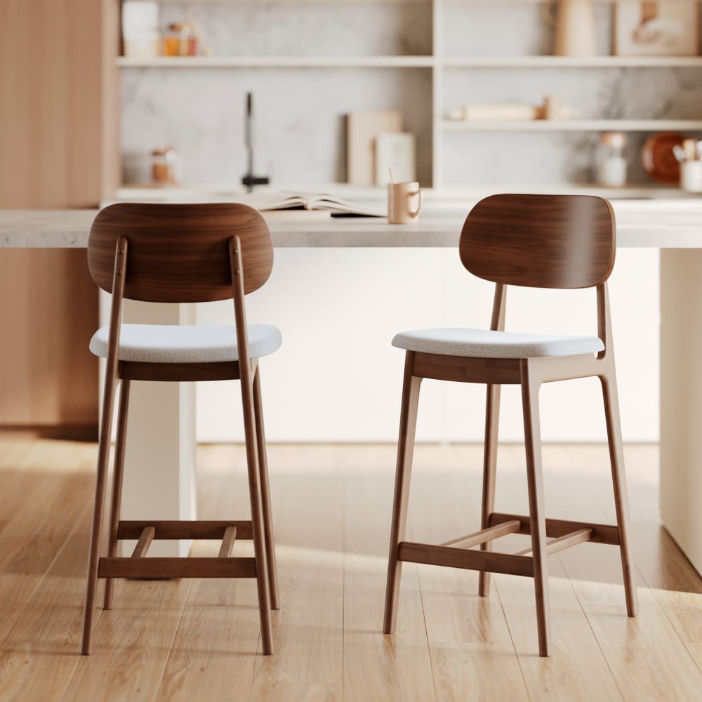 Lot de 2 chaises pour îlot central 66 cm en bois et tissu gris