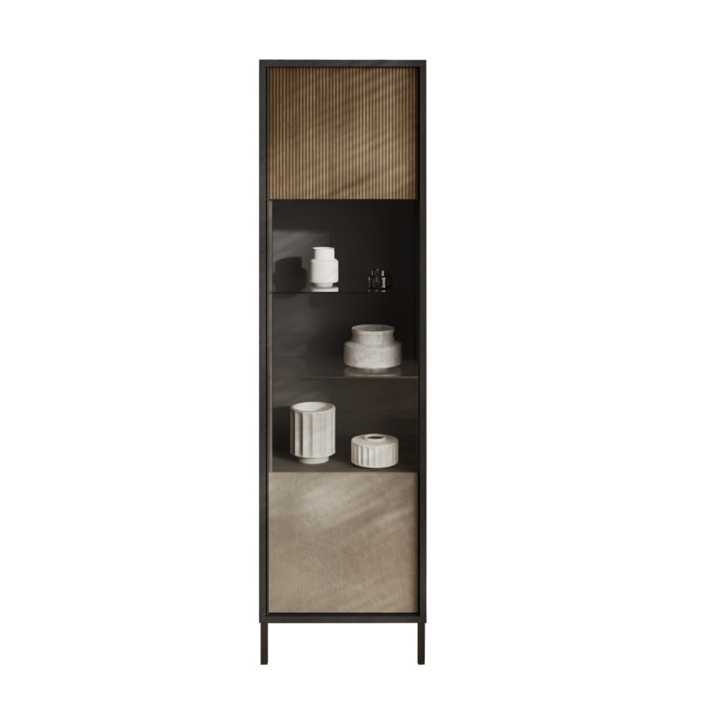 Vitrine 1 porte sans éclairage H203 cm - Effet Gris et bois