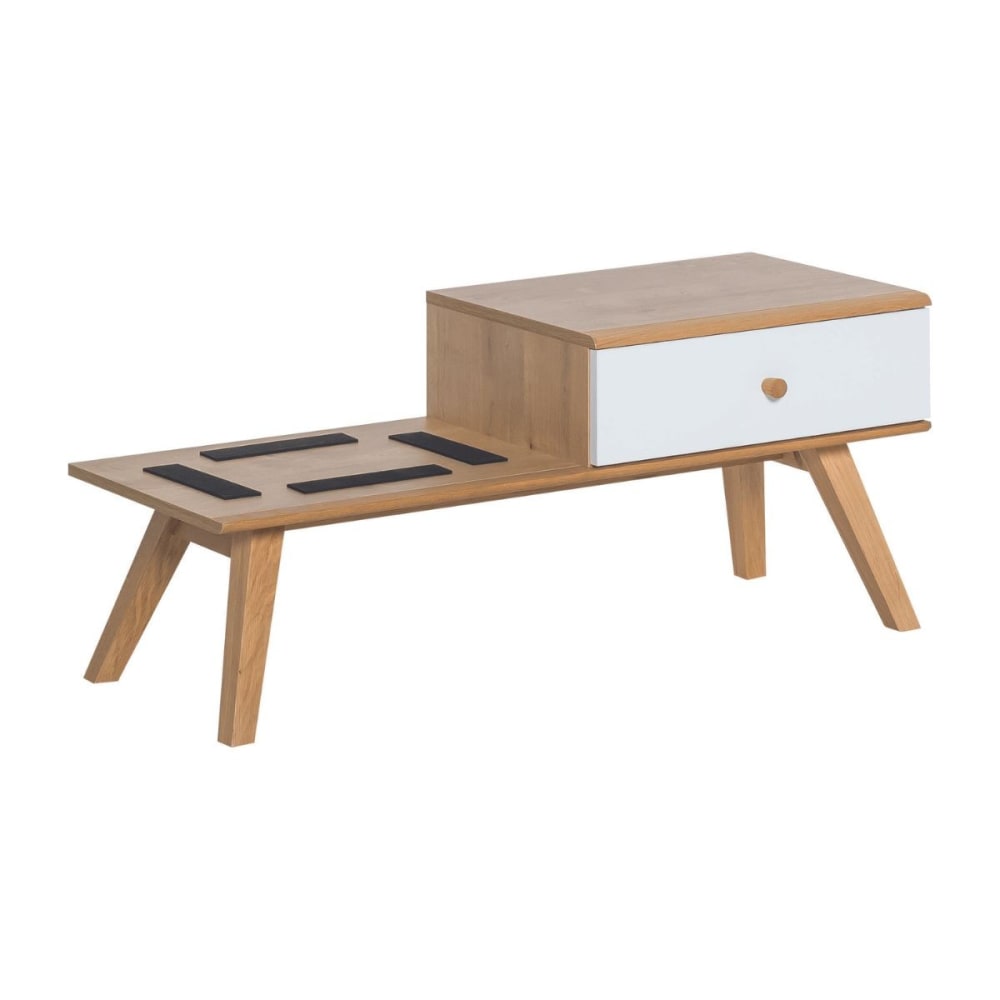 Banc avec tiroir et coussin effet bois - L100 x H43 cm