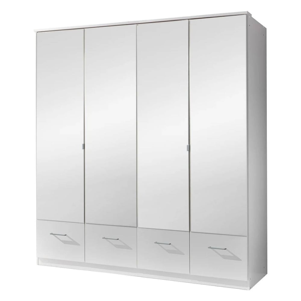 Armoire 4 portes miroir et 4 tiroirs - L179 cm - Blanc